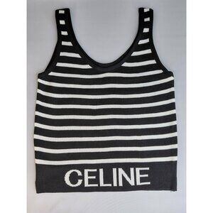 Celine Women's Striped Crop Top Black & White Cotton Blend OS